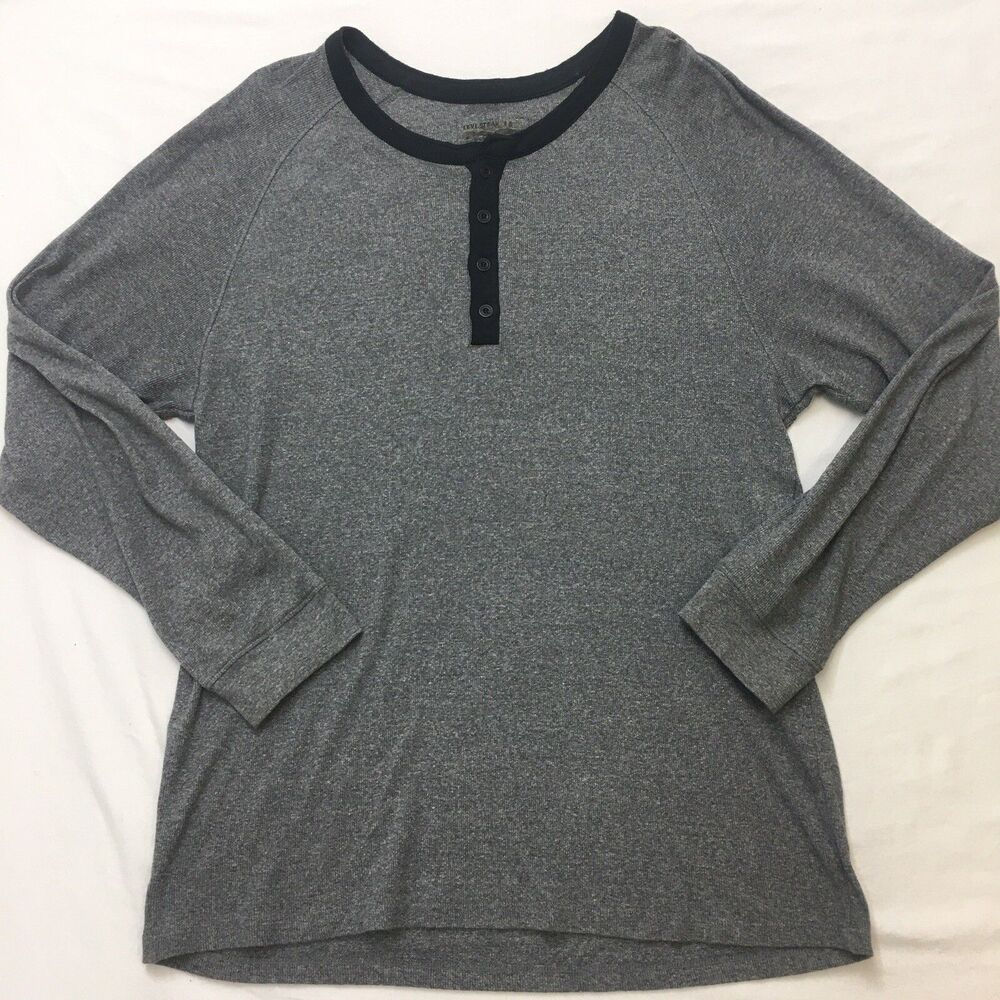 LEVIS Henley Shirt Mens L Gray Long Sleeve Micro Waffle Knit Thermal Raglan
